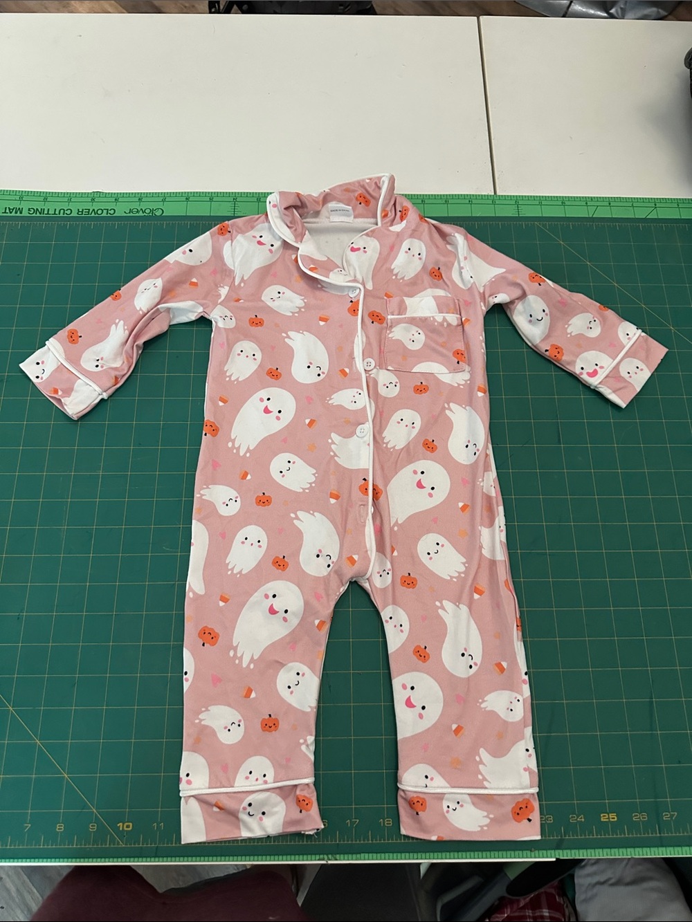 Pink Ghost-Print One-Piece Footie Pajamas for Kids